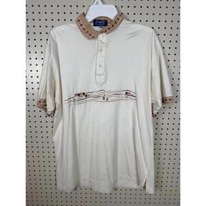 Vintage men’s Embroidered Golf Scene Polo Shirt sz L